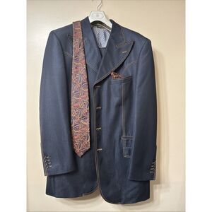 MECCA 3 Piece Suit Dark Navy Designed In Italy Sz 44L 38W‎ Vest Pants Excellent